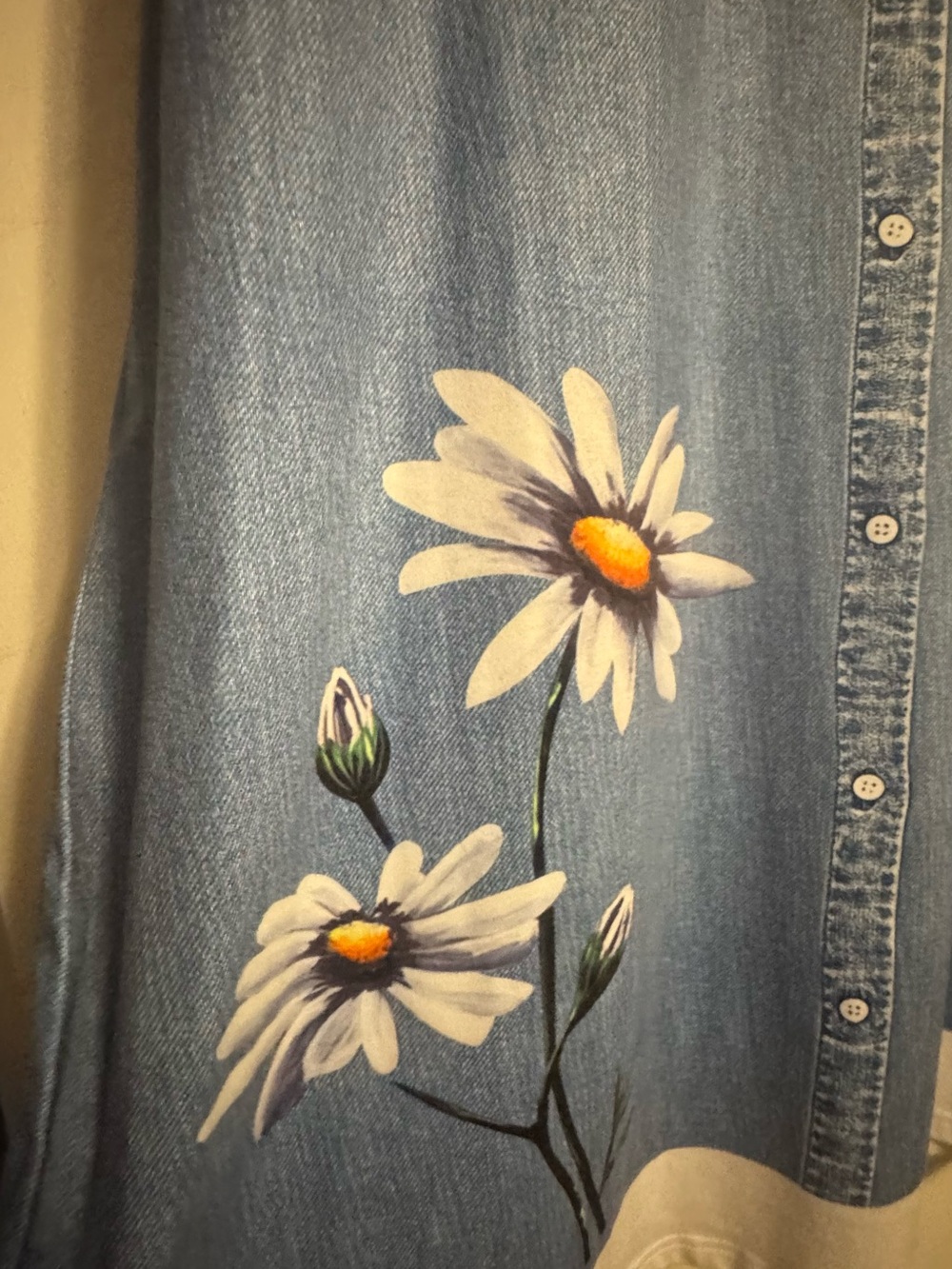SHEIN Light Blue Denim Midi Dress with White Daisy Motif